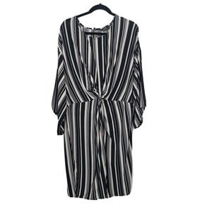 Mlle Gabriel Trwist Fron Striped Dress Women Plus Size 3x 3/4 Sleeve Knee Length